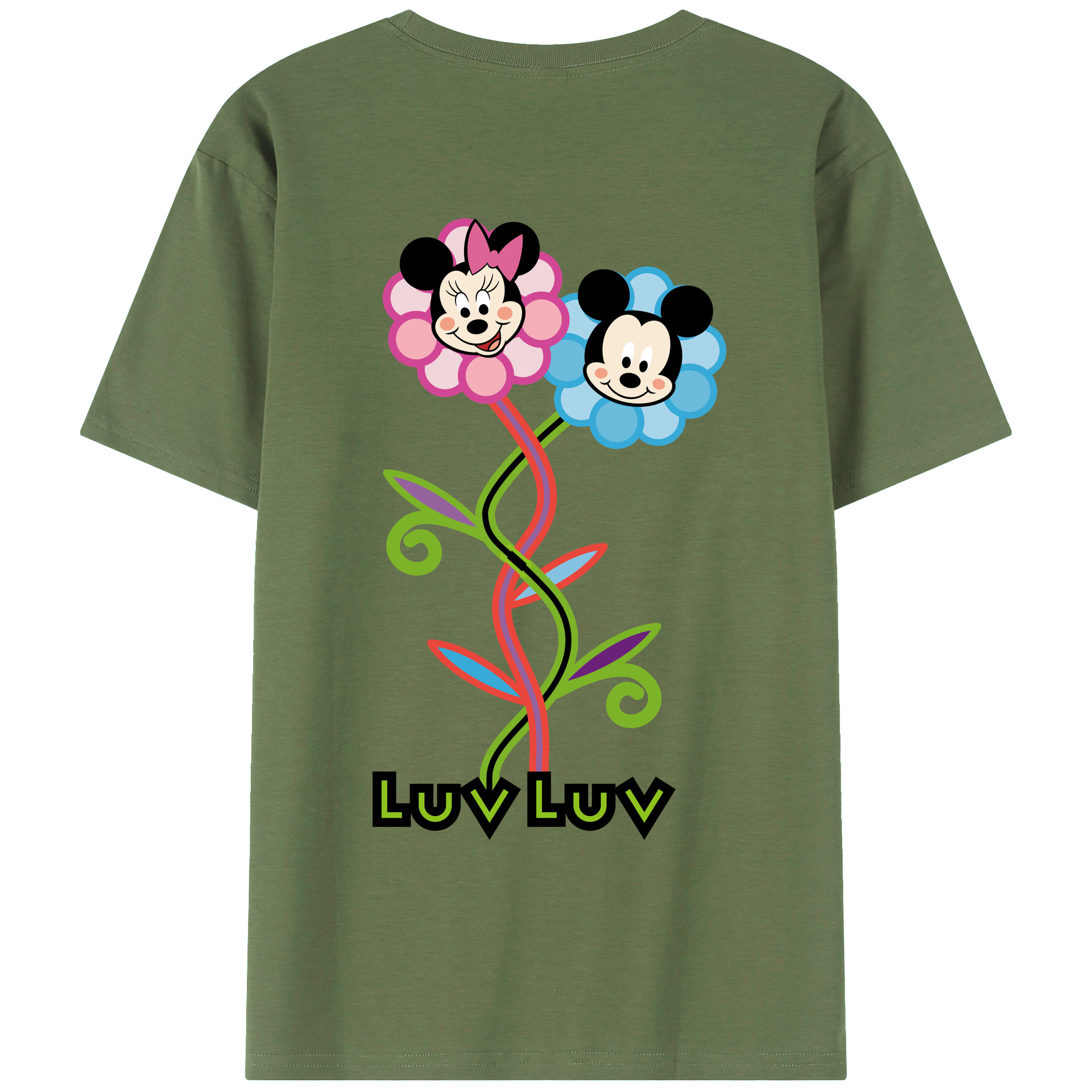 ミッキーマウス Mickey Mouse 綿100％ メンズ半袖Tシャツ（バックプリント） 通気性